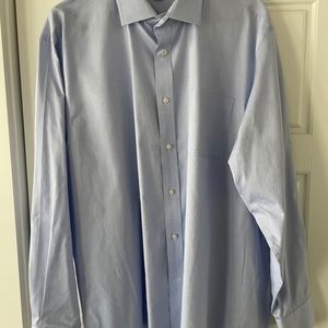 Lands End Mens Blue No Iron Pinpoint Oxford 17 1/2 X 35